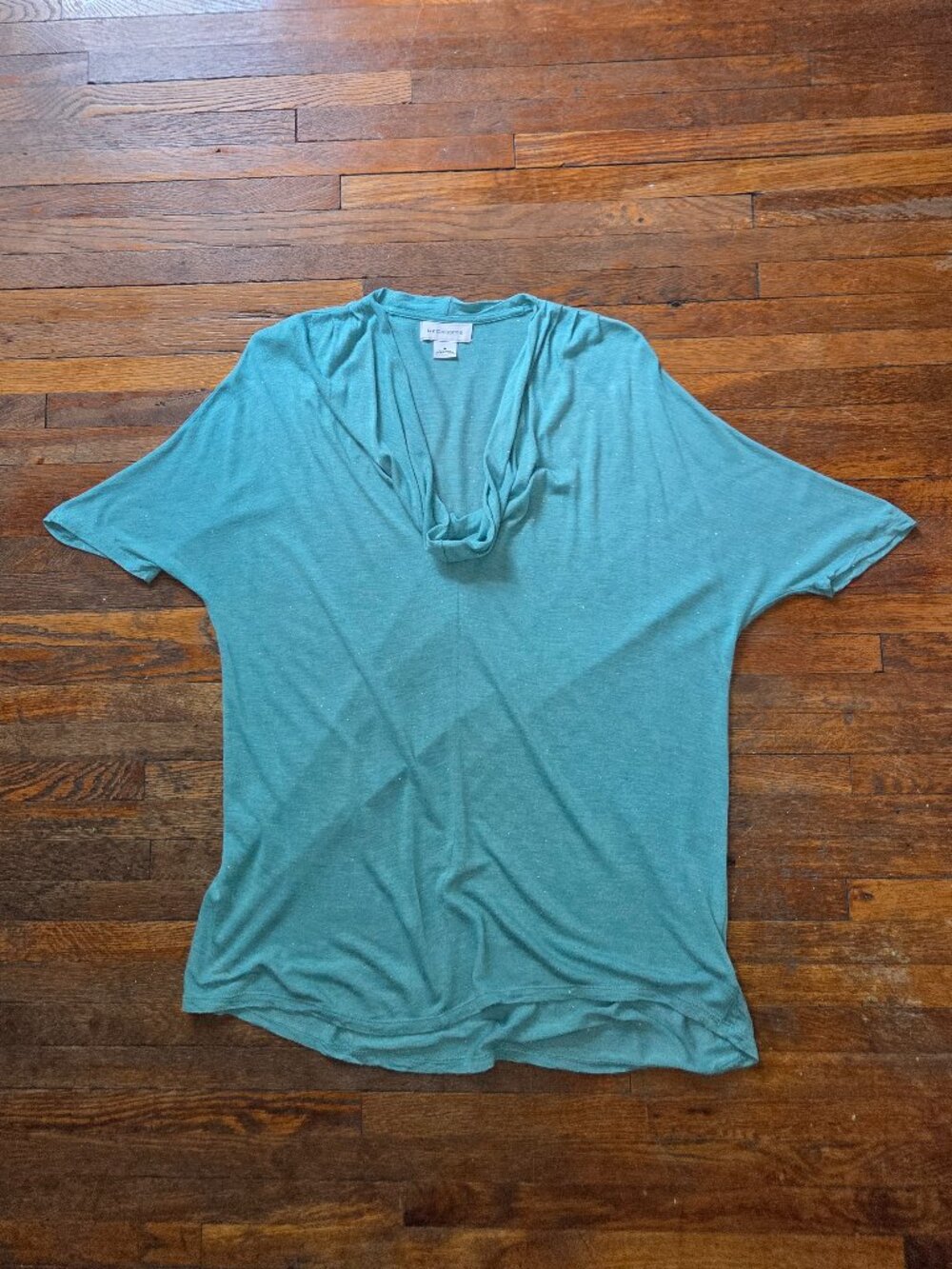 Vintage Y2K Liz Claiborne Blue and Gold Metallic Cowl Neck Short Sleeve Tee